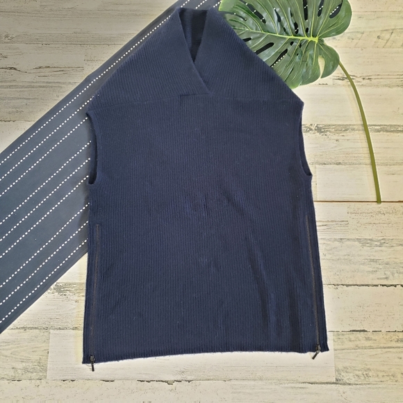 Kinross Cashmere| Popover Short Cap Sleeve Sweater Navy Size Small - Picture 2 of 5
